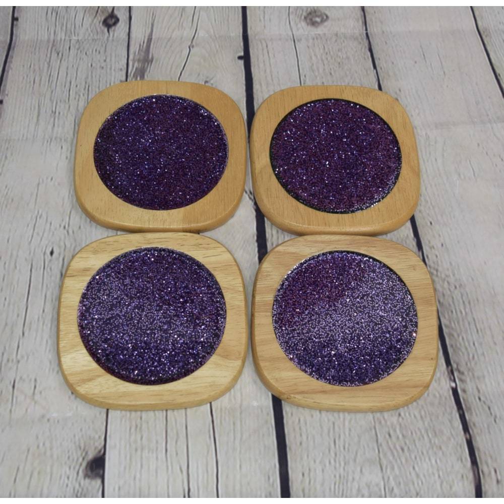 Wood Purple Glitter Coasters